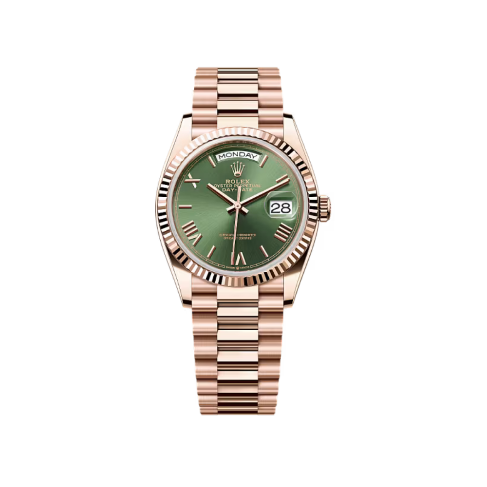 Rolex Day-Date 36 Everose Gold & Diamond Bezel Green Dial 128395TBR ? Luxury President Watch