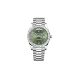 Rolex Day-Date 40 228396TBR Platinum Olive Green Dial Diamond Bezel