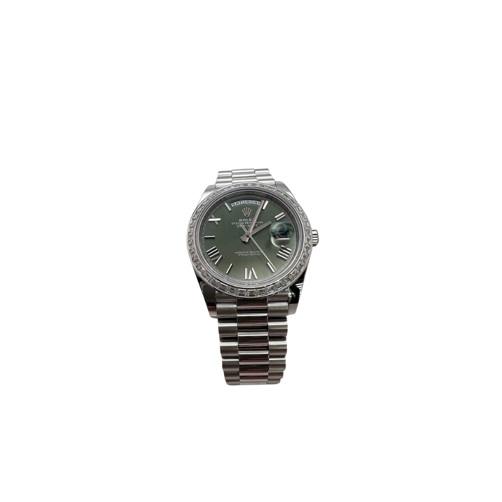 Rolex Day-Date 40 228396TBR Platinum Olive Green Dial Diamond Bezel - Image 2