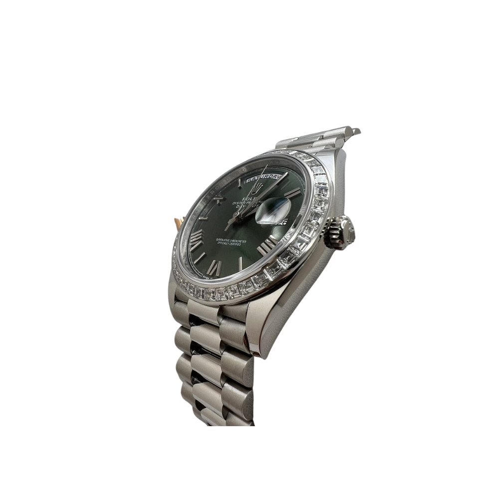 Rolex Day-Date 40 228396TBR Platinum Olive Green Dial Diamond Bezel - Image 3
