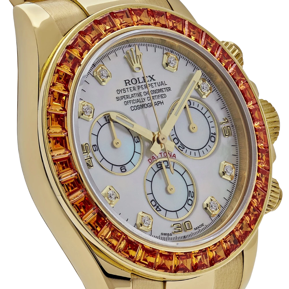 Rolex Daytona 116578SACO Yellow Gold Sapphire Bezel Mother Of Pearl Dial - Image 4