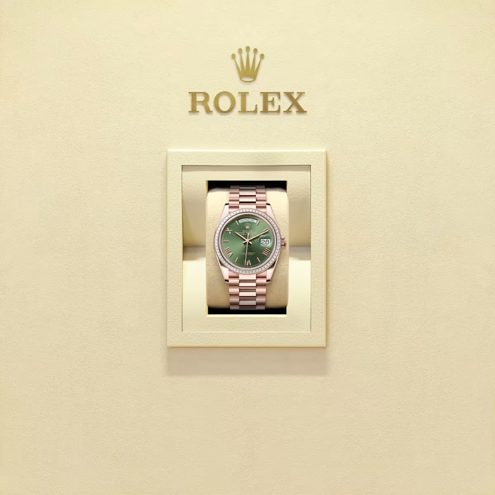 Rolex Day-Date 36 Everose Gold & Diamond Bezel Green Dial 128395TBR ? Luxury President Watch - Image 2